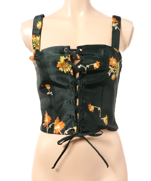 SLY（スライ）の「PARIS DAISY LACE UPビスチェ（キャミソール・レディース・ダークグリーン/ブラック・2/1）」の6枚目の写真