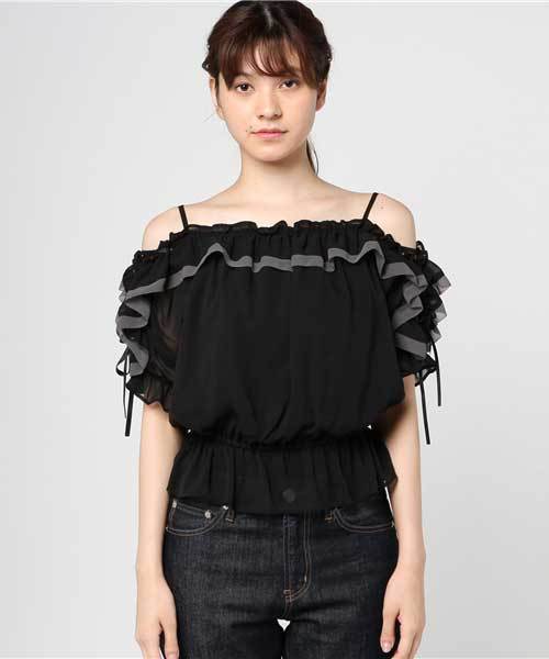 JILL by JILL STUART（ジルバイジルスチュアート）の「LACE DOWN PUFF（シャツ/ブラウス・レディース・ブラック/ホワイト・FREE）」の3枚目の写真
