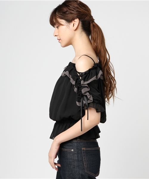 JILL by JILL STUART（ジルバイジルスチュアート）の「LACE DOWN PUFF（シャツ/ブラウス・レディース・ブラック/ホワイト・FREE）」の4枚目の写真