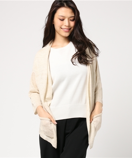 un dix cors（アンディコール）の「フレンチリネンミドルカーディガン（カーディガン/ボレロ・レディース・ライトベージュ/ライトグレー・ﾌﾘ-）」の2枚目の写真