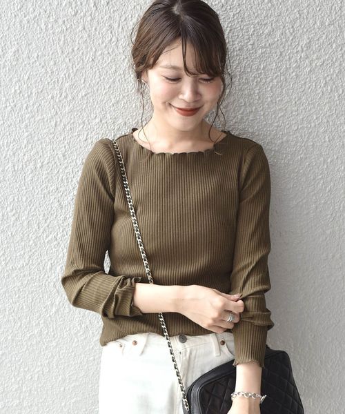 SHIPS（シップス）の「ギャラクシーリブトップス（Tシャツ/カットソー・レディース・ホワイト/ブラック/オレンジ/オリーブ・ONE SIZE）」の3枚目の写真