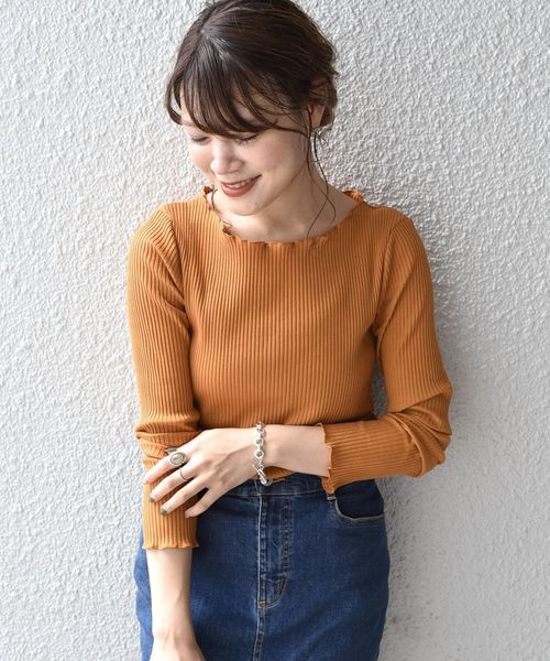 SHIPS（シップス）の「ギャラクシーリブトップス（Tシャツ/カットソー・レディース・ホワイト/ブラック/オレンジ/オリーブ・ONE SIZE）」の4枚目の写真