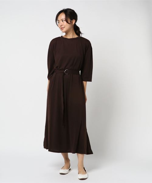 KOBE LETTUCE（コウベレタス）の「Dカンベルト付き2Way薄手カットソーサイドスリット入りワンピース＊レディース[E1917]神戸レタス（ワンピース・レディース・ブラック/ブラウン/カーキ/オレンジ・FREE）」の8枚目の写真