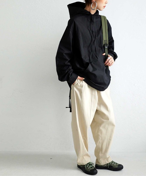 【タグ付き未使用品】プルオーバー over size half zip nylon po / black | wee9s | ウィークス