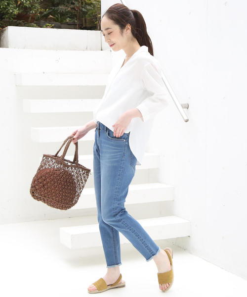 coen(コーエン)の「ストレッチデニムスリムクロップドパンツ(デニムパンツ・レディース・ライトブルー/ネイビー・LARGE/SMALL/MEDIUM)」の4枚目の写真