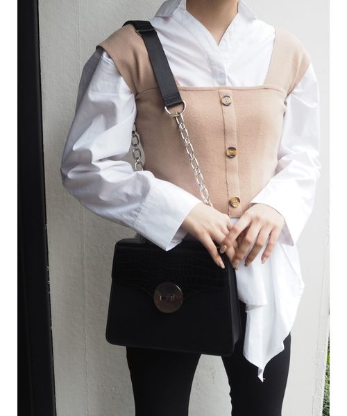 MURUA（ムルーア）の「スクエアメタルショルダーBAG（ショルダーバッグ・レディース・ブラック/ベージュ/ライトグリーン・FREE）」の4枚目の写真