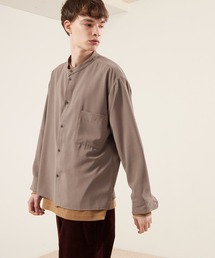 EMMA CLOTHES | ブライトポプリンリラックスバンドカラーシャツ Poplin Band Collar Shirt Long sleeve(シャツ/ブラウス)