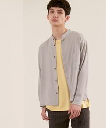 EMMA CLOTHES | ブライトポプリンリラックスバンドカラーシャツ Poplin Band Collar Shirt Long sleeve(シャツ/ブラウス)