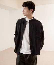 EMMA CLOTHES | ブライトポプリンリラックスバンドカラーシャツ Poplin Band Collar Shirt Long sleeve(シャツ/ブラウス)