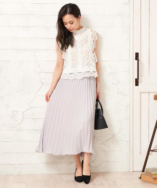 Girly Doll（ガーリードール）の「花柄 ロングプリーツスカート（スカート・レディース・ホワイト系その他/レオパード/ドット/ブラック系その他/グレー系その他/ブラック系その他2/ブラック/グリーン系その他2/グリーン系その他/グレー/ホワイト系その他2/ブルー/ベージュ・M/L）」の16枚目の写真