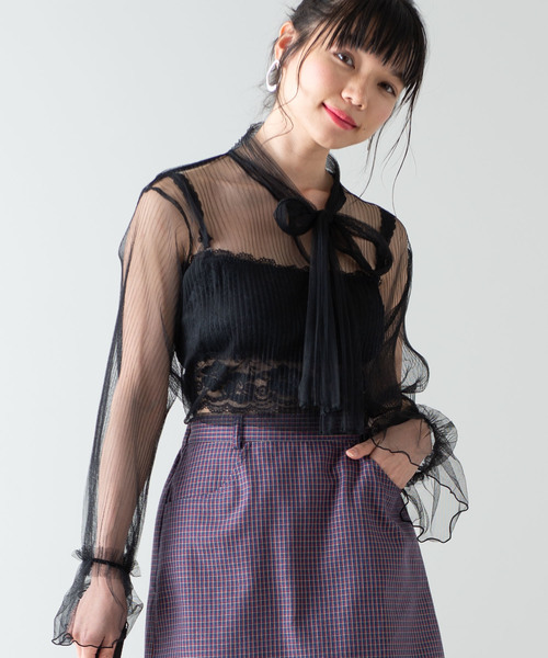 WEGO（ウィゴー）の「WEGO/チュールリボンブラウス（シャツ/ブラウス・レディース・ホワイト/ブラック・FREE）」の2枚目の写真