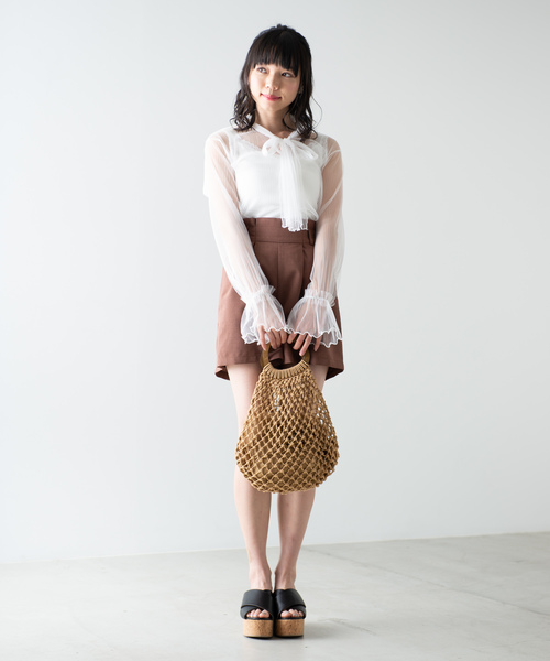 WEGO（ウィゴー）の「WEGO/チュールリボンブラウス（シャツ/ブラウス・レディース・ホワイト/ブラック・FREE）」の4枚目の写真