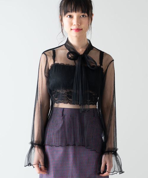 WEGO（ウィゴー）の「WEGO/チュールリボンブラウス（シャツ/ブラウス・レディース・ホワイト/ブラック・FREE）」の8枚目の写真