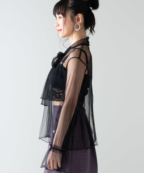 WEGO（ウィゴー）の「WEGO/チュールリボンブラウス（シャツ/ブラウス・レディース・ホワイト/ブラック・FREE）」の6枚目の写真