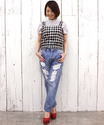 mystic | ダメージデニムテーパード(デニムパンツ)