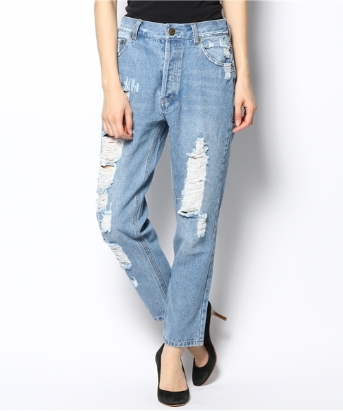 mystic（ミスティック）の「ダメージデニムテーパード（デニムパンツ・レディース・ブルー/ホワイト・1/2）」の12枚目の写真