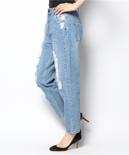 mystic（ミスティック）の「ダメージデニムテーパード（デニムパンツ・レディース・ブルー/ホワイト・1/2）」の10枚目の写真