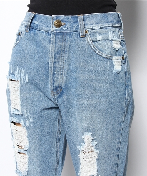 mystic（ミスティック）の「ダメージデニムテーパード（デニムパンツ・レディース・ブルー/ホワイト・1/2）」の8枚目の写真