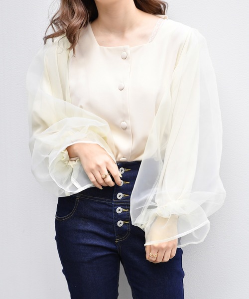 PairPair（ペアペア）の「シアースリーヴスクエアネックブラウス（シャツ/ブラウス・レディース・アイボリー/モカ・FREE）」の5枚目の写真