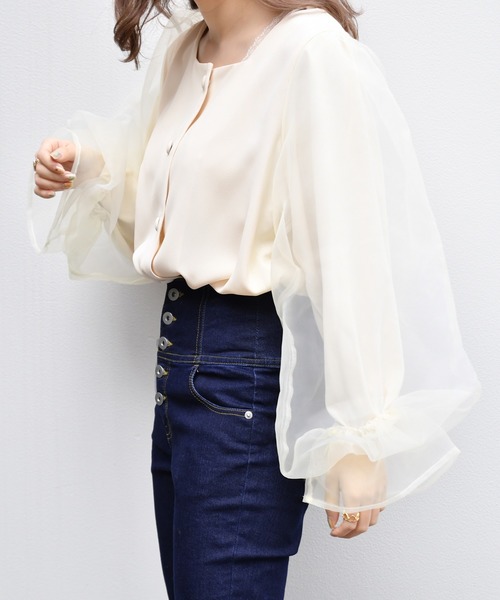 PairPair（ペアペア）の「シアースリーヴスクエアネックブラウス（シャツ/ブラウス・レディース・アイボリー/モカ・FREE）」の13枚目の写真