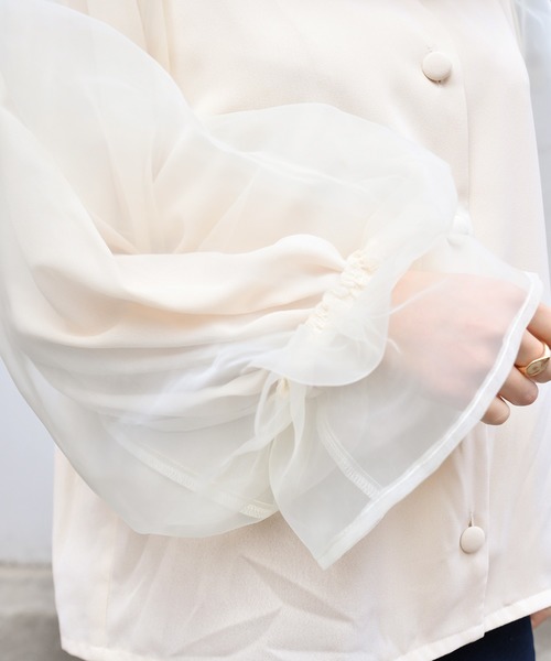 PairPair（ペアペア）の「シアースリーヴスクエアネックブラウス（シャツ/ブラウス・レディース・アイボリー/モカ・FREE）」の6枚目の写真