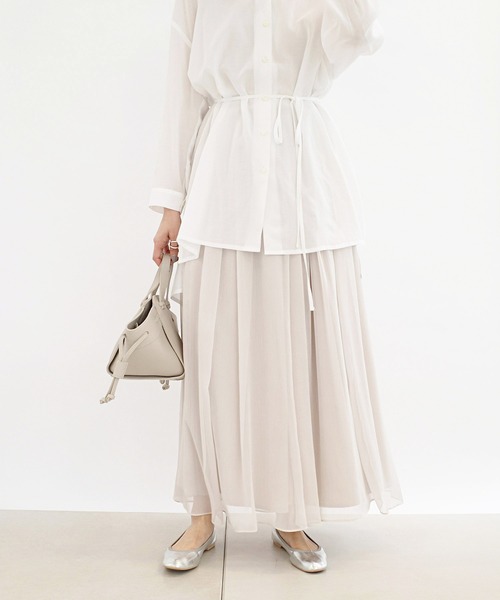 DouDou（ドゥドゥ）の「クレープギャザーフレアスカート（スカート・レディース・オフホワイト/ホワイト系その他/バイオレット・36/38）」の2枚目の写真