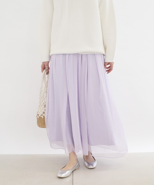 DouDou（ドゥドゥ）の「クレープギャザーフレアスカート（スカート・レディース・オフホワイト/ホワイト系その他/バイオレット・36/38）」の3枚目の写真