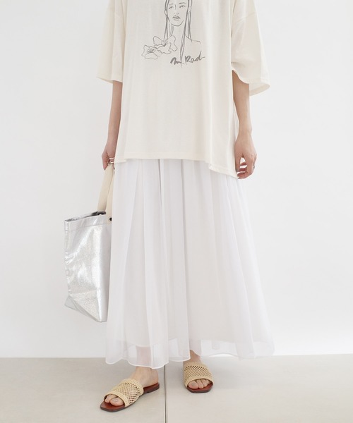 DouDou（ドゥドゥ）の「クレープギャザーフレアスカート（スカート・レディース・オフホワイト/ホワイト系その他/バイオレット・36/38）」の10枚目の写真