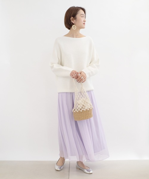 DouDou（ドゥドゥ）の「クレープギャザーフレアスカート（スカート・レディース・オフホワイト/ホワイト系その他/バイオレット・36/38）」の12枚目の写真
