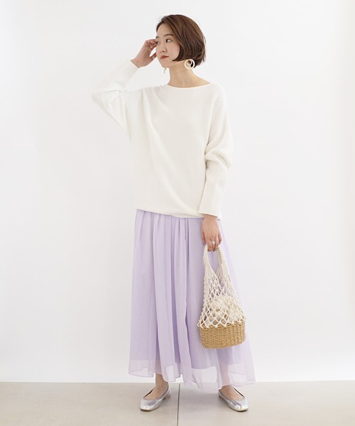 DouDou（ドゥドゥ）の「クレープギャザーフレアスカート（スカート・レディース・オフホワイト/ホワイト系その他/バイオレット・36/38）」の14枚目の写真