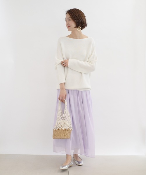 DouDou（ドゥドゥ）の「クレープギャザーフレアスカート（スカート・レディース・オフホワイト/ホワイト系その他/バイオレット・36/38）」の16枚目の写真