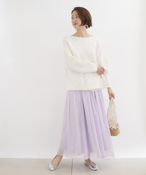 DouDou（ドゥドゥ）の「クレープギャザーフレアスカート（スカート・レディース・オフホワイト/ホワイト系その他/バイオレット・36/38）」の17枚目の写真