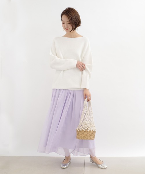 DouDou（ドゥドゥ）の「クレープギャザーフレアスカート（スカート・レディース・オフホワイト/ホワイト系その他/バイオレット・36/38）」の18枚目の写真