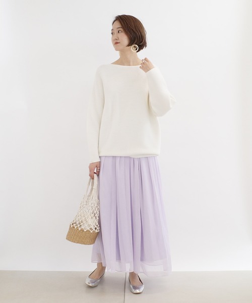 DouDou（ドゥドゥ）の「クレープギャザーフレアスカート（スカート・レディース・オフホワイト/ホワイト系その他/バイオレット・36/38）」の19枚目の写真