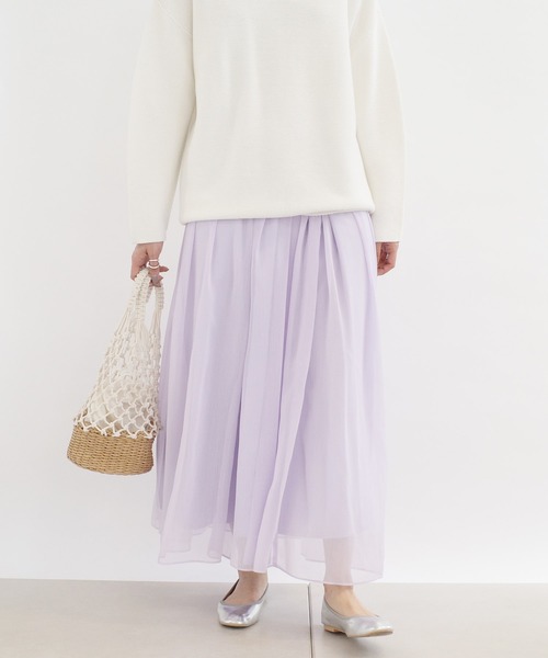 DouDou（ドゥドゥ）の「クレープギャザーフレアスカート（スカート・レディース・オフホワイト/ホワイト系その他/バイオレット・36/38）」の21枚目の写真