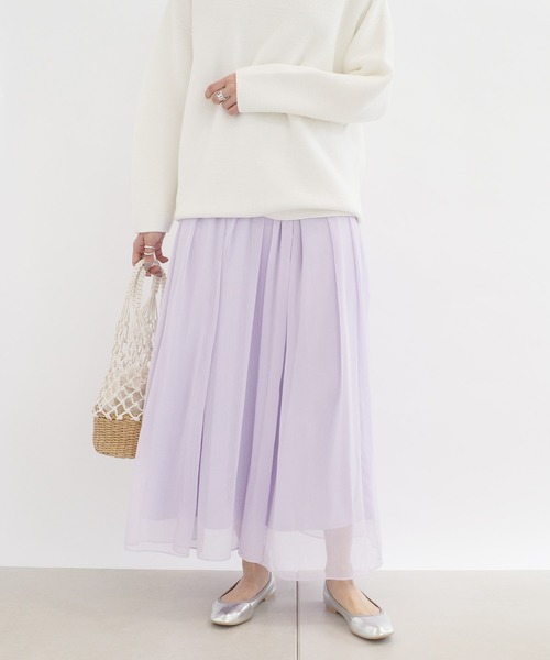 DouDou（ドゥドゥ）の「クレープギャザーフレアスカート（スカート・レディース・オフホワイト/ホワイト系その他/バイオレット・36/38）」の22枚目の写真