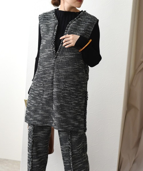 新品　エイミーロウ　フリンジ　ツィードジレ　Eimee Law　ベスト　コート Eimee Law（エイミーロウ）の「キーネックフリンジツイード
