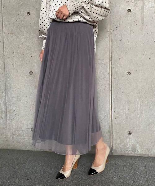 Tiara(ティアラ)の「チュールプリーツスカート(スカート・レディース・チャコールグレー/ブラック/ブラウン/セージグリーン/グレー系その他・FREE)」の3枚目の写真