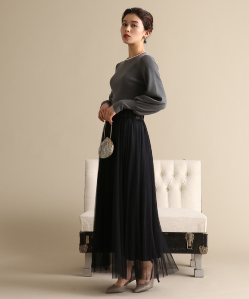 Tiara(ティアラ)の「チュールプリーツスカート(スカート・レディース・チャコールグレー/ブラック/ブラウン/セージグリーン/グレー系その他・FREE)」の2枚目の写真