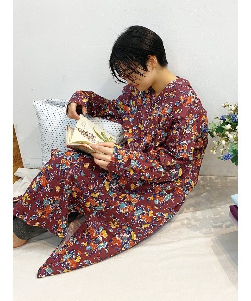 アウトレット販売店舗 セール エスニックフラワープリントシャツワンピースルームウェア ルームワンピース Super Hakka スーパーハッカ のファッション 半額特販 Neranxi Al