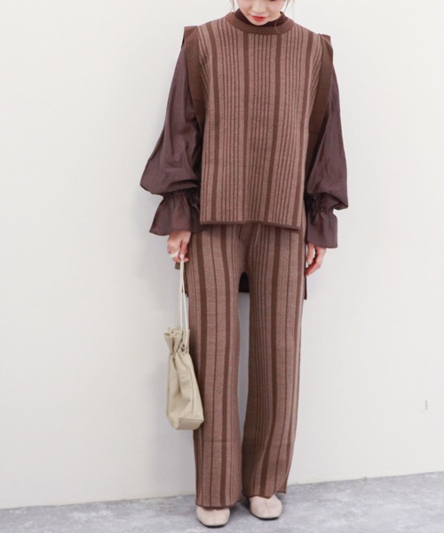 archives(アルシーヴ)の「ストライプジャガードニットパンツ(その他パンツ・レディース・ブラック/グリーン/モカ・MEDIUM)」の6枚目の写真