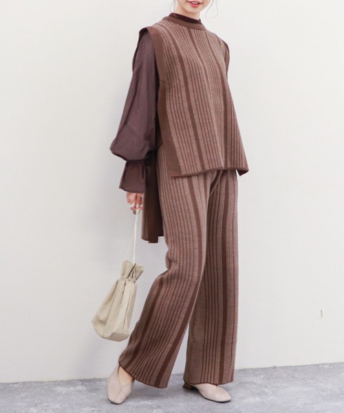 archives(アルシーヴ)の「ストライプジャガードニットパンツ(その他パンツ・レディース・ブラック/グリーン/モカ・MEDIUM)」の7枚目の写真