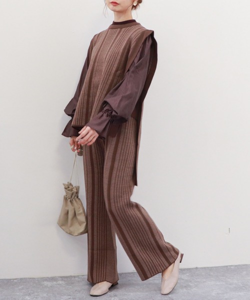 archives(アルシーヴ)の「ストライプジャガードニットパンツ(その他パンツ・レディース・ブラック/グリーン/モカ・MEDIUM)」の8枚目の写真