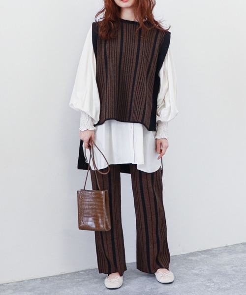 archives(アルシーヴ)の「ストライプジャガードニットパンツ(その他パンツ・レディース・ブラック/グリーン/モカ・MEDIUM)」の10枚目の写真