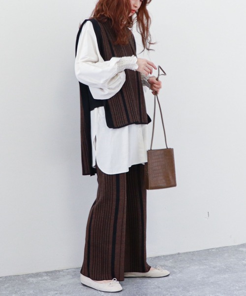 archives(アルシーヴ)の「ストライプジャガードニットパンツ(その他パンツ・レディース・ブラック/グリーン/モカ・MEDIUM)」の9枚目の写真