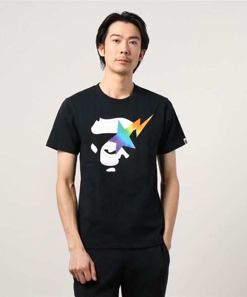 A BATHING APE(アベイシングエイプ)の「RAINBOW APE FACE ON BAPE STA TEE M(Tシャツ/カットソー・メンズ・ブラック/ホワイト・SMALL/MEDIUM)」の1枚目の写真