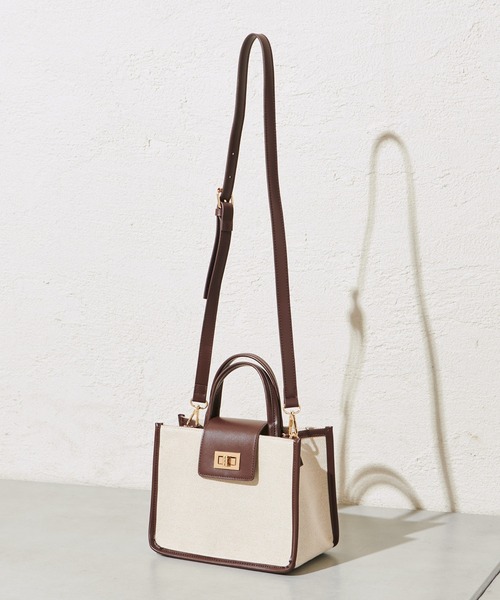 loti（ロティ）の「WEB限定 loti キャンバスコンビミニスクエアバッグ（ショルダーバッグ・レディース・ブラウン/ブラック・ONE SIZE）」の6枚目の写真
