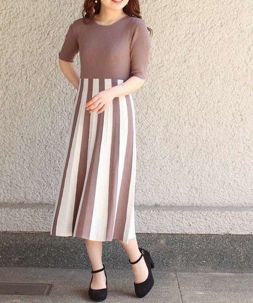 TRUDEA(トルディア)の「ストライプスカートニットワンピース(ワンピース・レディース・サックスブルー/モカ/ベージュ・MEDIUM/LARGE)」の18枚目の写真