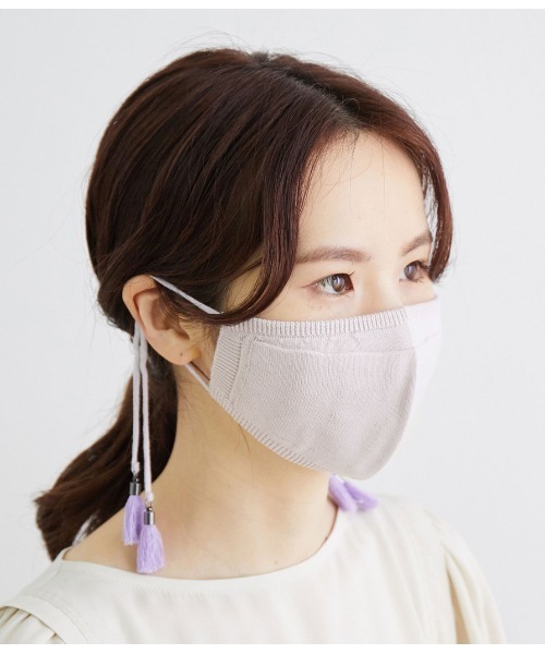 ROPE' PICNIC(ロペピクニック)の「タッセル付きコットンニットマスク(マスク・レディース・チャコールグレー/ラベンダー/ピンク/ブルー系その他4・FREE)」の4枚目の写真