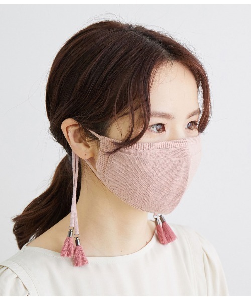 ROPE' PICNIC(ロペピクニック)の「タッセル付きコットンニットマスク(マスク・レディース・チャコールグレー/ラベンダー/ピンク/ブルー系その他4・FREE)」の1枚目の写真